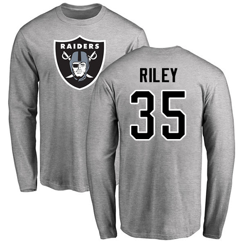 Men Oakland Raiders Ash Curtis Riley Name and Number Logo NFL Football #35 Long Sleeve T Shirt->nfl t-shirts->Sports Accessory